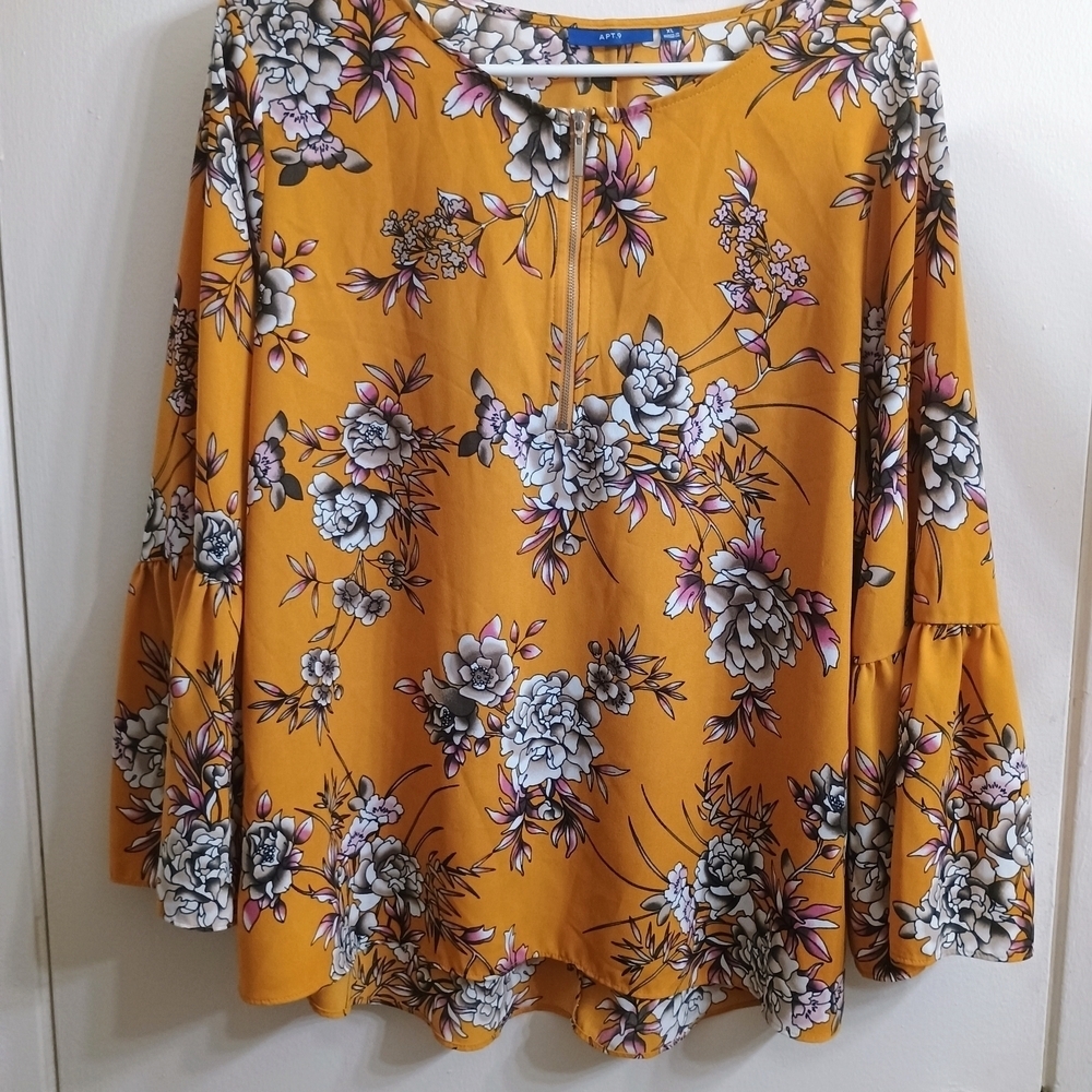 Apt. 9 Mustard Floral Blouse